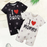 Maxbell 2Pcs i Love Mummy Daddy Breathable Summer Baby Jumpsuit Set for Home Holiday 9 to 12Month