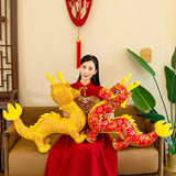 Maxbell Dragon Doll Decorative Dragon Plush Toy for Dorm Birthday Present Restaurant yellow 35cm