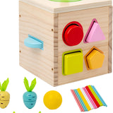 Wooden Activity Busy Cube Shape Sorting Cube Toy Box for Sensory Exploration