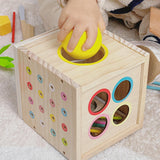 Wooden Activity Busy Cube Shape Sorting Cube Toy Box for Sensory Exploration