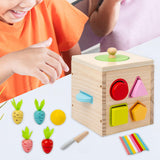 Wooden Activity Busy Cube Shape Sorting Cube Toy Box for Sensory Exploration