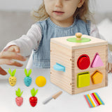 Wooden Activity Busy Cube Shape Sorting Cube Toy Box for Sensory Exploration