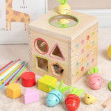 Wooden Activity Busy Cube Shape Sorting Cube Toy Box for Sensory Exploration