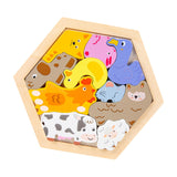 Maxbell Wooden Infant Puzzles Cute for Kids Beginner Preschool Educational Activity Pattern D