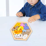 Maxbell Wooden Infant Puzzles Cute for Kids Beginner Preschool Educational Activity Pattern D
