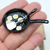 Maxbell 1:12 Miniature Frying Pan and Spatula Poached Eggs Set for Ktichen Ornaments