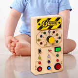 Maxbell Wooden Busy Board with LED Light Educational for Boys Girls Activities Gifts