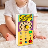 Maxbell Wooden Busy Board with LED Light Educational for Boys Girls Activities Gifts