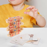 Wood Reading Blocks Flash Cards Spelling Games for Baby Preschool Boys Girls