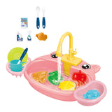 Kids Play Sink Toys with Running Water Dishwasher Toy for Birthday Gift Pig Pink