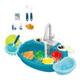 Kids Play Sink Toys with Running Water Dishwasher Toy for Birthday Gift Cow Blue