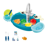 Kids Play Sink Toys with Running Water Dishwasher Toy for Birthday Gift Cow Blue