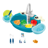 Kids Play Sink Toys with Running Water Dishwasher Toy for Birthday Gift Cow Blue