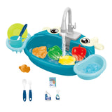 Kids Play Sink Toys with Running Water Dishwasher Toy for Birthday Gift Cow Blue