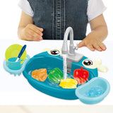 Kids Play Sink Toys with Running Water Dishwasher Toy for Birthday Gift Cow Blue