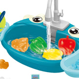 Kids Play Sink Toys with Running Water Dishwasher Toy for Birthday Gift Cow Blue