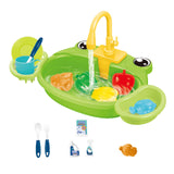 Kids Play Sink Toys with Running Water Dishwasher Toy for Birthday Gift Frog Green