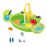 Kids Play Sink Toys with Running Water Dishwasher Toy for Birthday Gift Frog Green