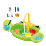 Kids Play Sink Toys with Running Water Dishwasher Toy for Birthday Gift Frog Green