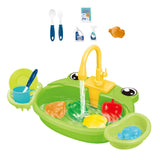 Kids Play Sink Toys with Running Water Dishwasher Toy for Birthday Gift Frog Green