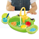 Kids Play Sink Toys with Running Water Dishwasher Toy for Birthday Gift Frog Green