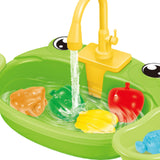 Kids Play Sink Toys with Running Water Dishwasher Toy for Birthday Gift Frog Green