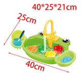 Kids Play Sink Toys with Running Water Dishwasher Toy for Birthday Gift Frog Green