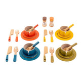 Wooden Toy Plates Dishes Cups Simulation Play Cutlery Plate Set for Children