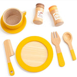 Wooden Toy Plates Dishes Cups Simulation Play Cutlery Plate Set for Children