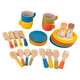 Wooden Toy Plates Dishes Cups Simulation Play Cutlery Plate Set for Children