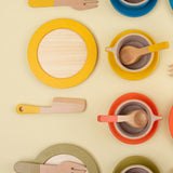 Wooden Toy Plates Dishes Cups Simulation Play Cutlery Plate Set for Children