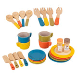 Wooden Toy Plates Dishes Cups Simulation Play Cutlery Plate Set for Children