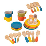 Wooden Toy Plates Dishes Cups Simulation Play Cutlery Plate Set for Children