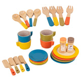 Wooden Toy Plates Dishes Cups Simulation Play Cutlery Plate Set for Children