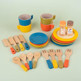 Wooden Toy Plates Dishes Cups Simulation Play Cutlery Plate Set for Children