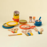 Wooden Toy Plates Dishes Cups Simulation Play Cutlery Plate Set for Children