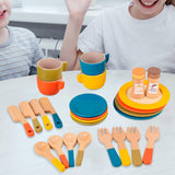 Wooden Toy Plates Dishes Cups Simulation Play Cutlery Plate Set for Children