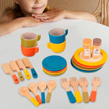 Wooden Toy Plates Dishes Cups Simulation Play Cutlery Plate Set for Children