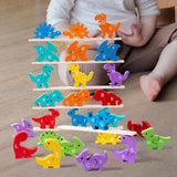 Wood Animal Blocks Montessori Dinosaur Animal Stacking Blocks Preschool