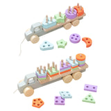 Montessori Toy Developing Toy Family Board Game Practical Wooden Trailer Toy Four Pillar Car