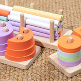 Montessori Toy Developing Toy Family Board Game Practical Wooden Trailer Toy Four Pillar Car