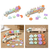 Montessori Toy Developing Toy Family Board Game Practical Wooden Trailer Toy Four Pillar Car