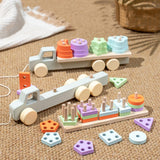 Montessori Toy Developing Toy Family Board Game Practical Wooden Trailer Toy Four Pillar Car