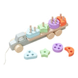 Montessori Toy Developing Toy Family Board Game Practical Wooden Trailer Toy Four Pillar Car