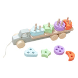 Montessori Toy Developing Toy Family Board Game Practical Wooden Trailer Toy Four Pillar Car