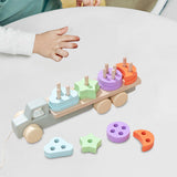 Montessori Toy Developing Toy Family Board Game Practical Wooden Trailer Toy Four Pillar Car