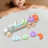 Montessori Toy Developing Toy Family Board Game Practical Wooden Trailer Toy Four Pillar Car