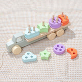 Montessori Toy Developing Toy Family Board Game Practical Wooden Trailer Toy Four Pillar Car