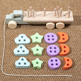 Montessori Toy Developing Toy Family Board Game Practical Wooden Trailer Toy Four Pillar Car