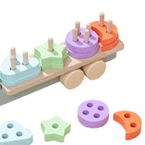 Montessori Toy Developing Toy Family Board Game Practical Wooden Trailer Toy Four Pillar Car